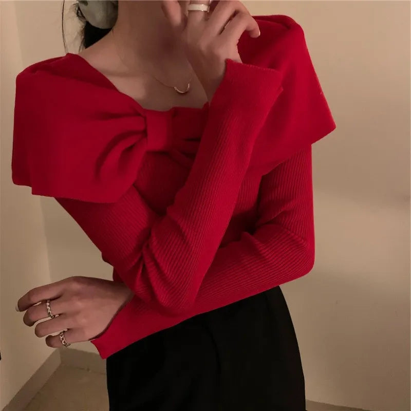 Elegant Butterfly Knot Top — Women's Slim Knitwear