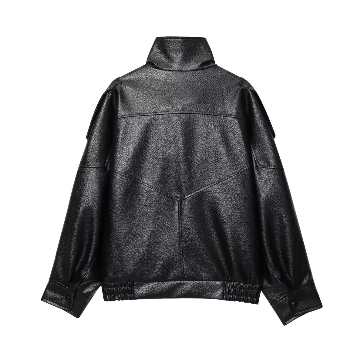 Women's Faux Leather Jacket – Loose Fit Stand Collar Winter Coat
