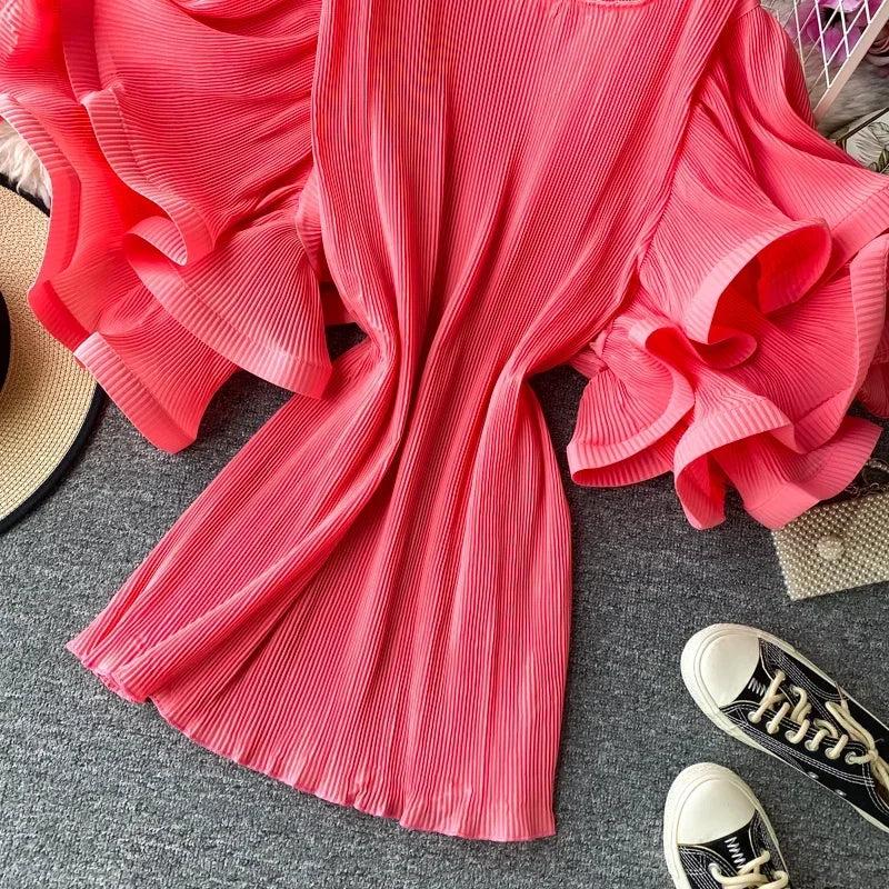 Flutter Grace Pleated Chiffon Blouse