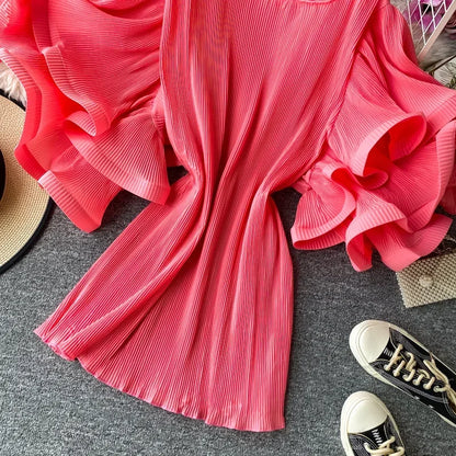 Flutter Grace Pleated Chiffon Blouse