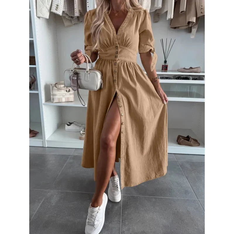 Vintage Lace-Up Denim Dress