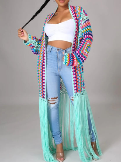 Boho Breeze Crochet Tassel Cardigan