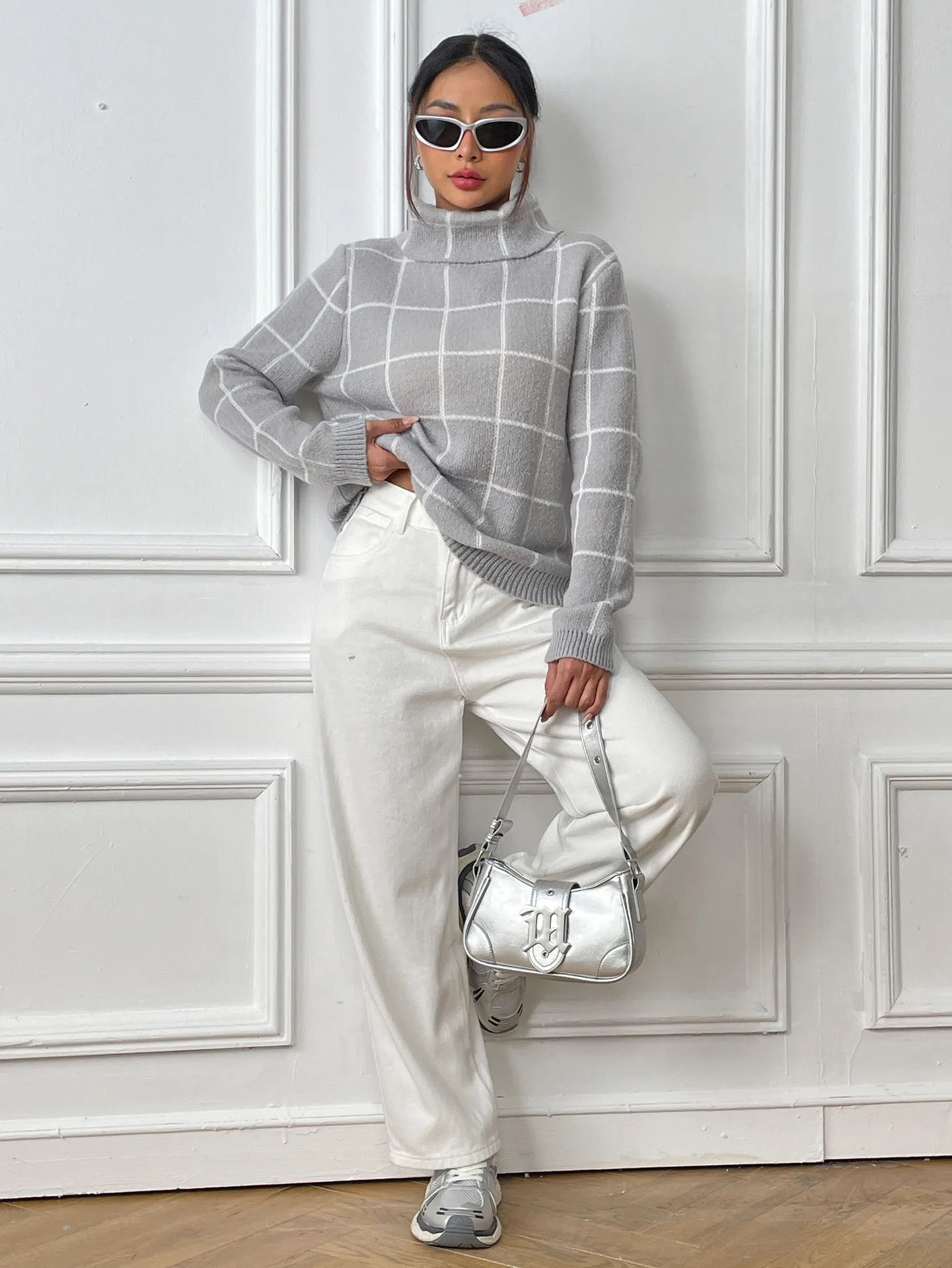 Plaid Muse Turtleneck Knit Sweater