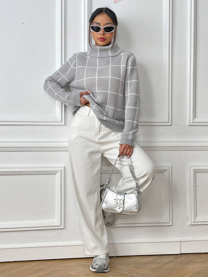 Plaid Muse Turtleneck Knit Sweater