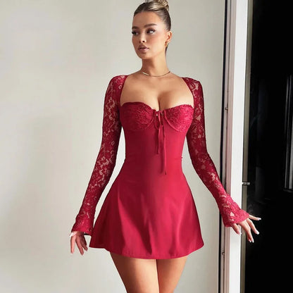 Lace Glam Patchwork A-Line Mini Dres