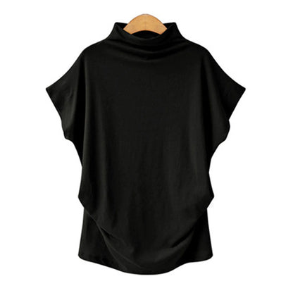 Soft Pleated Turtleneck Short Sleeve Top