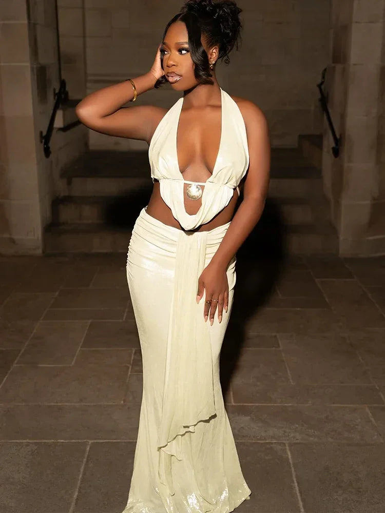 Glitter Shine Backless 2-Piece Set