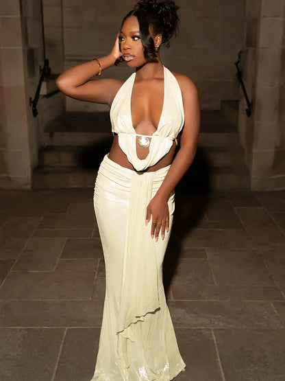 Glitter Shine Backless 2-Piece Set