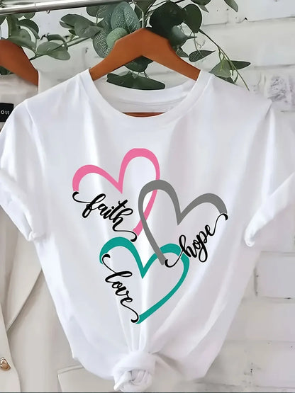 Leopard Heart Print Casual T-Shirt