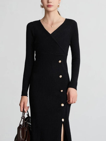 VeltriKnit V-Neck Maxi Sweater Dress
