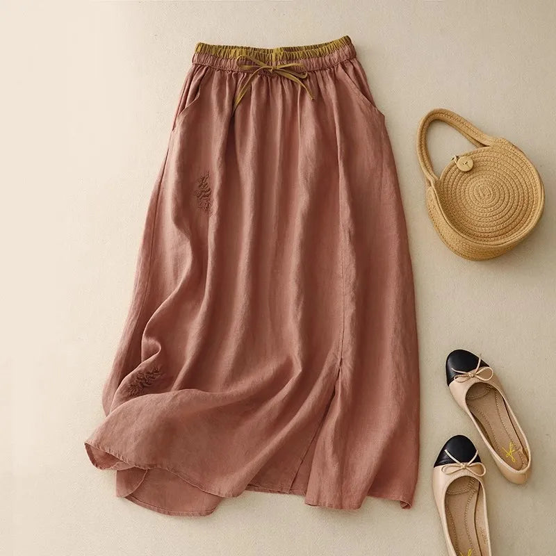 BloomTale Embroidered Patchwork Midi Skirt