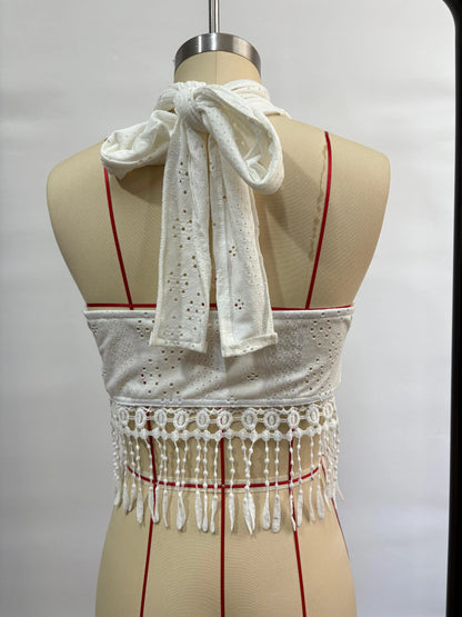 Whitelush Tassel Halter Tank Top