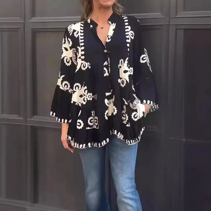 Elegant Print Long Sleeve Blouse