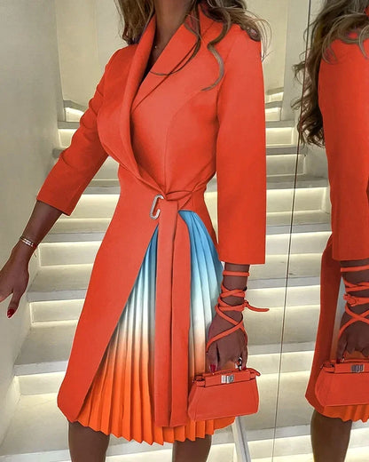 Elegant Belted Blazer Midi Dress