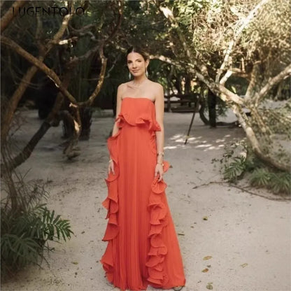 Sunset Breeze Pleated Chiffon Dress