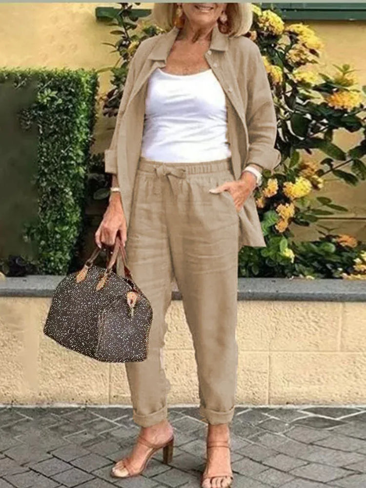 Cotton Linen Button Shirt & Pants Set