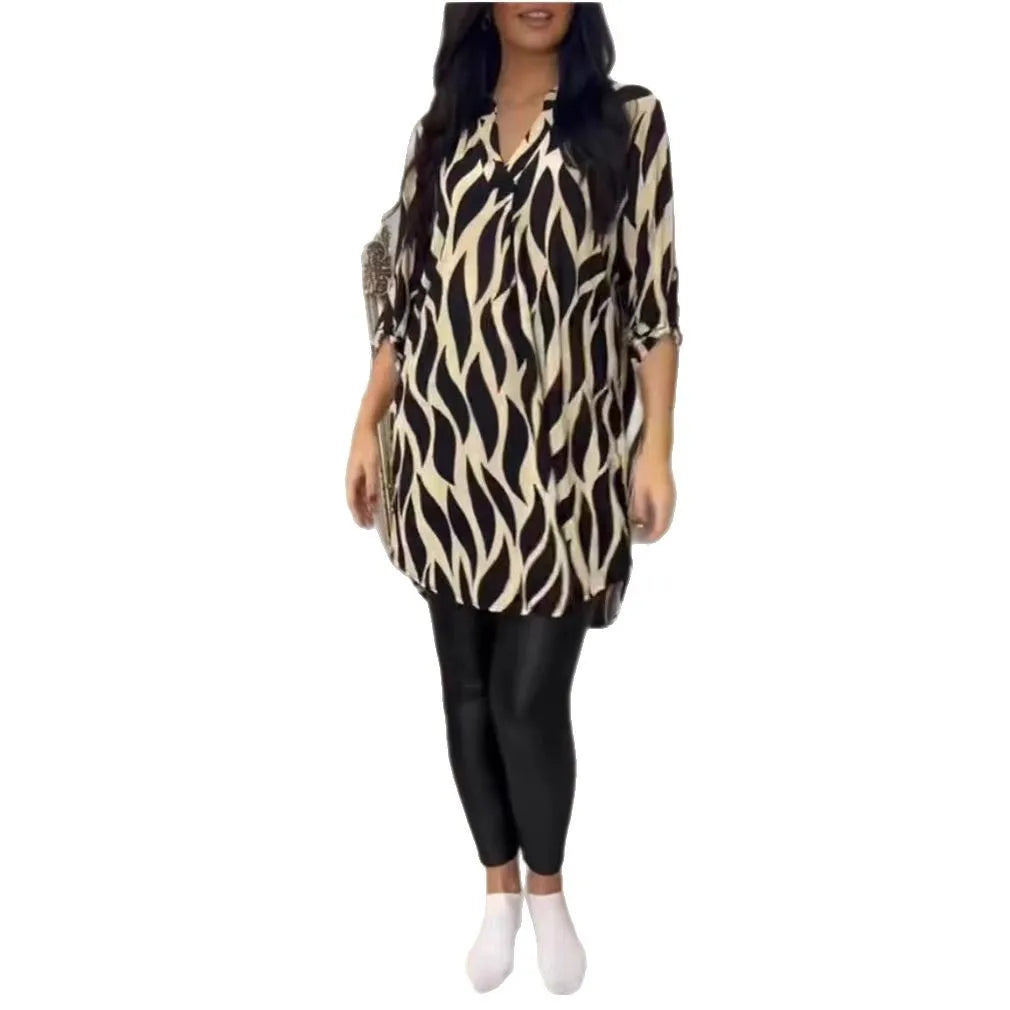 Printed Chiffon Notch Shirt