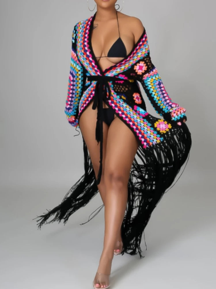 Boho Breeze Crochet Tassel Cardigan