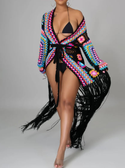 Boho Breeze Crochet Tassel Cardigan