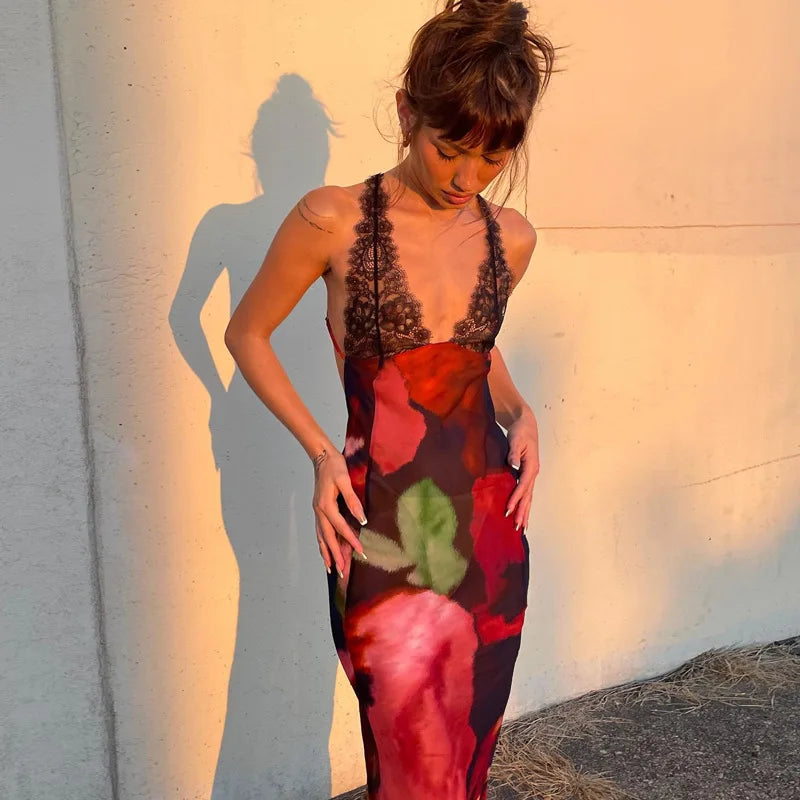 Elegant Floral Halter Maxi Gown