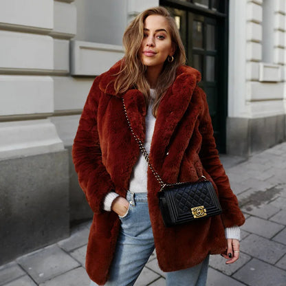 PlushLuxe Long Lapel Fur Coat
