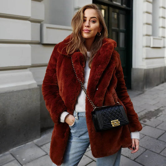 PlushLuxe Long Lapel Fur Coat
