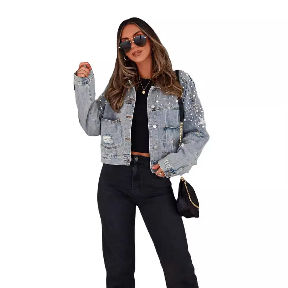 Glam Starry Beaded Denim Jacket