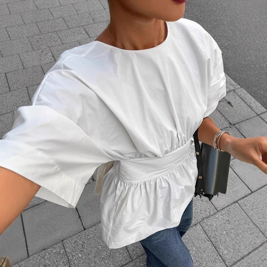 Chic Bow Backless Pleated Top