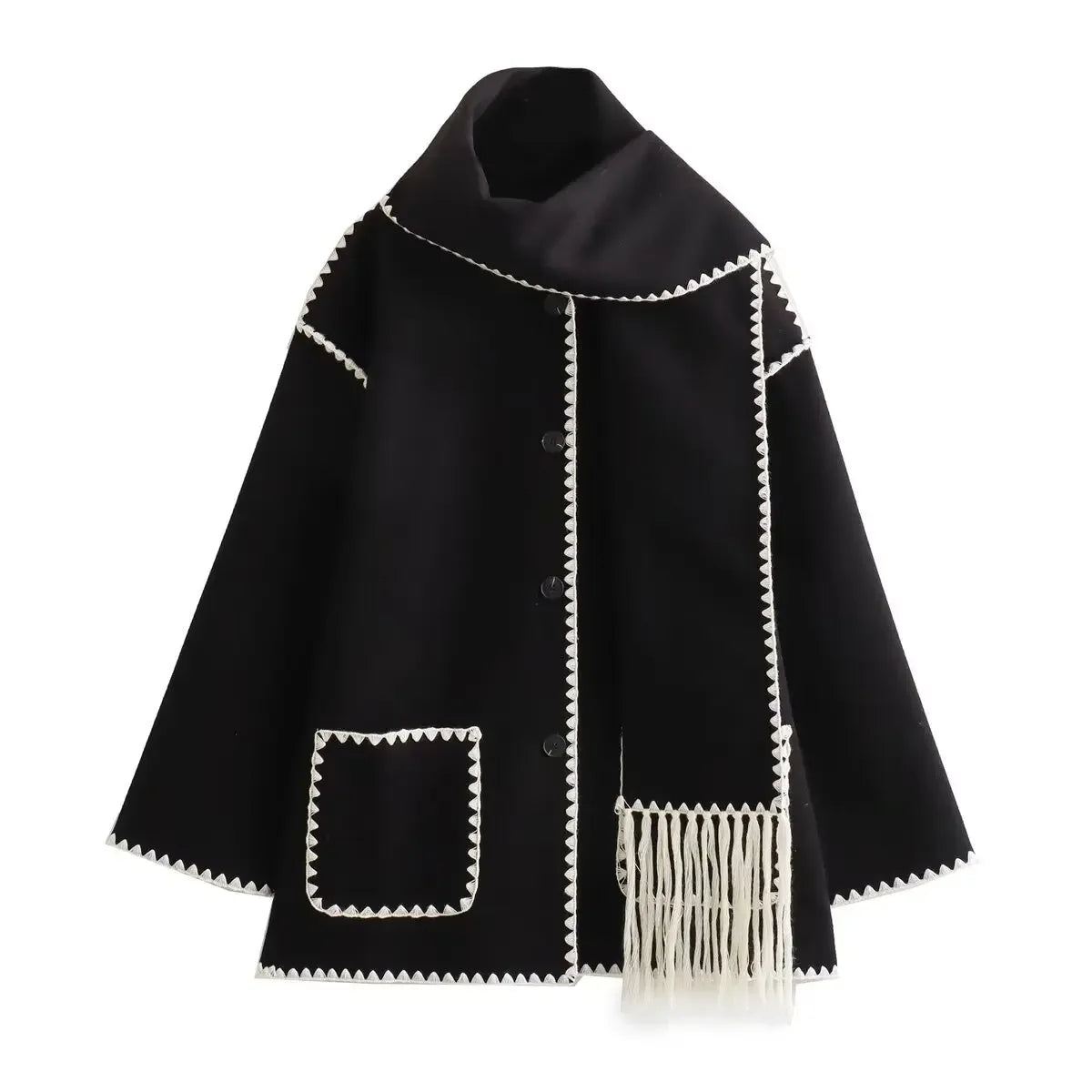 Cozy Weave Scarf Splice Wool Coat