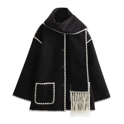 Cozy Weave Scarf Splice Wool Coat