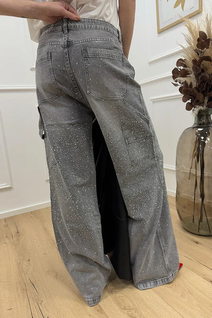 Spark Denim Rhinestone Straight Jeans