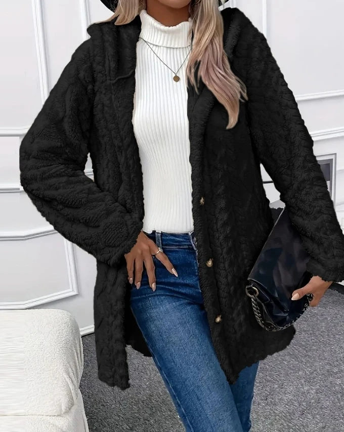 Stylish Hooded Plush Cardigan Jacket