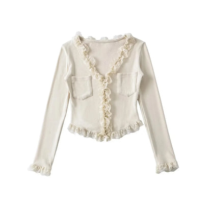 RuffleVibe Low Cut Button Top