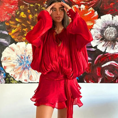 Fashion Ruffles Hem Mini Dress