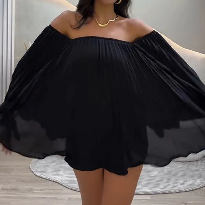 Glimmer Drape One Shoulder Shorts Set