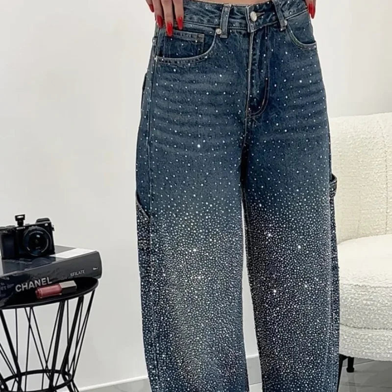 Spark Denim Rhinestone Straight Jeans
