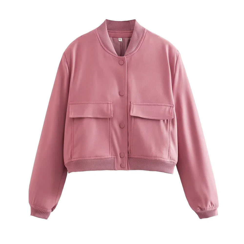 Stand Collar Pocket Jacket for Women