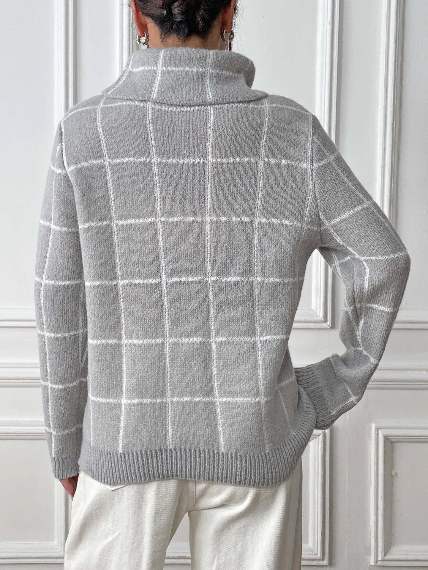 Plaid Muse Turtleneck Knit Sweater