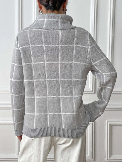 Plaid Muse Turtleneck Knit Sweater