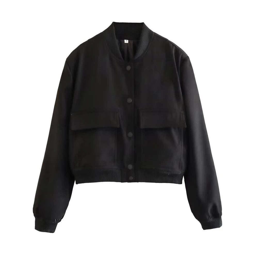 Stand Collar Pocket Jacket for Women