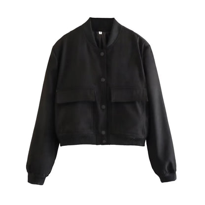 Stand Collar Pocket Jacket for Women