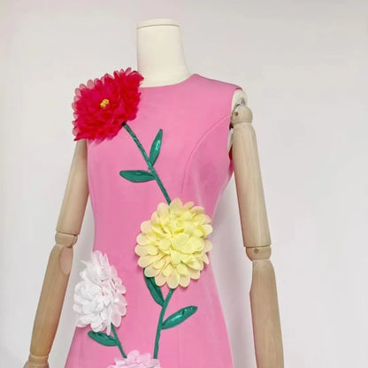 Floral Fusion 3D Print Dress