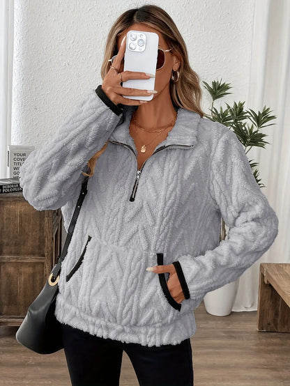 Wool Blend Patchwork Zip Hoodie