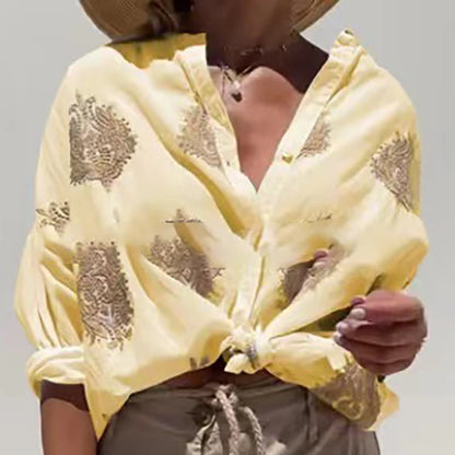 Autumn 3D Print Button-Up Shirt