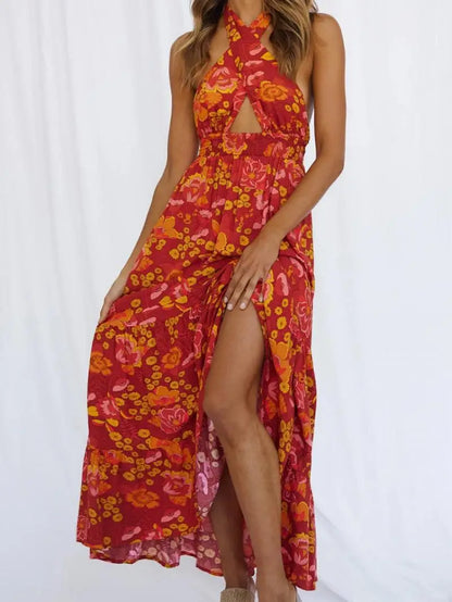 Elegant V Neck Wrap Maxi Dress