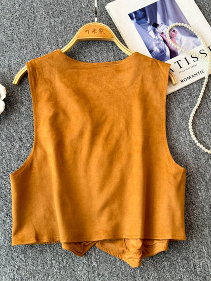 Retro Khaki Embroidered Travel Vest
