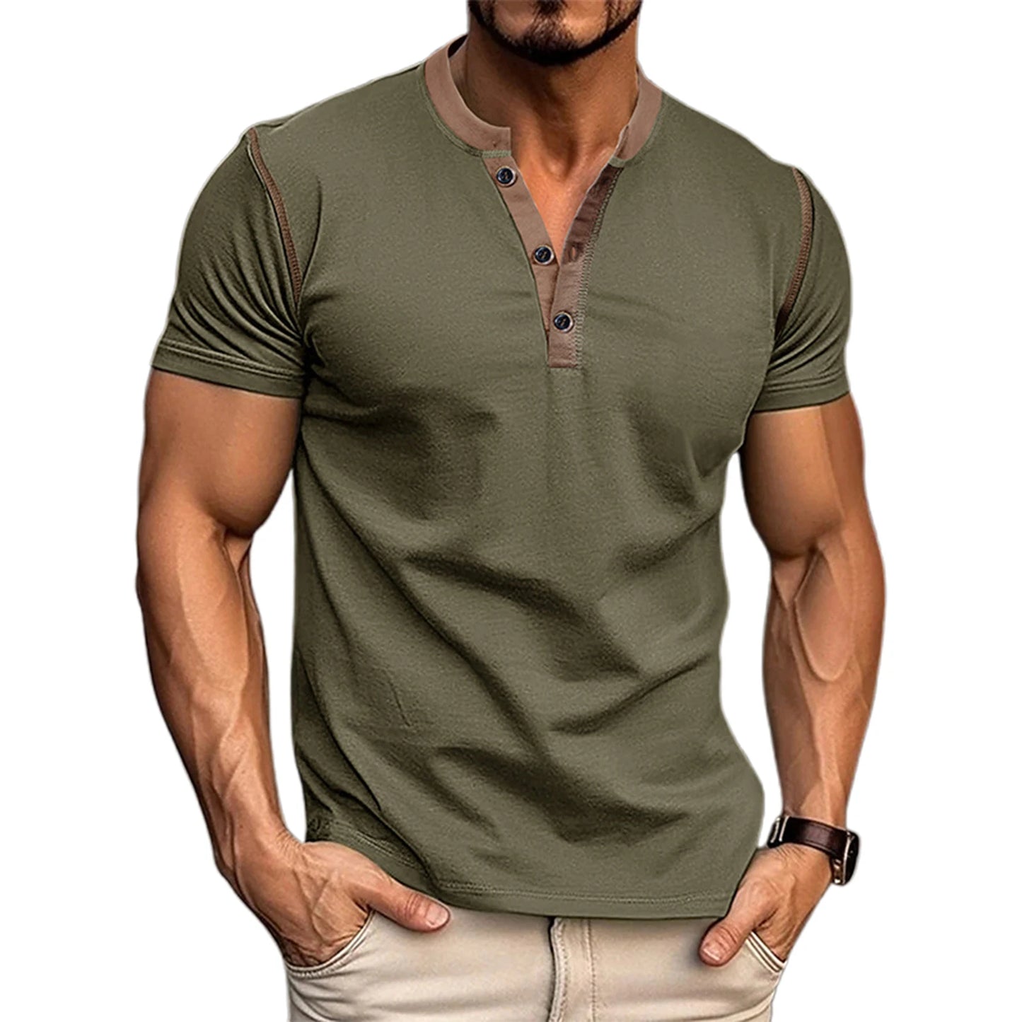 Men's Color Block Henley Shirt