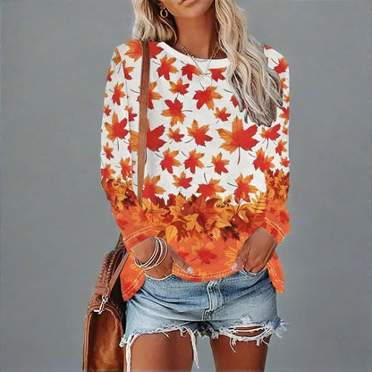 Four Seasons Floral Maple Leaf Long Sleeve T-Shirt