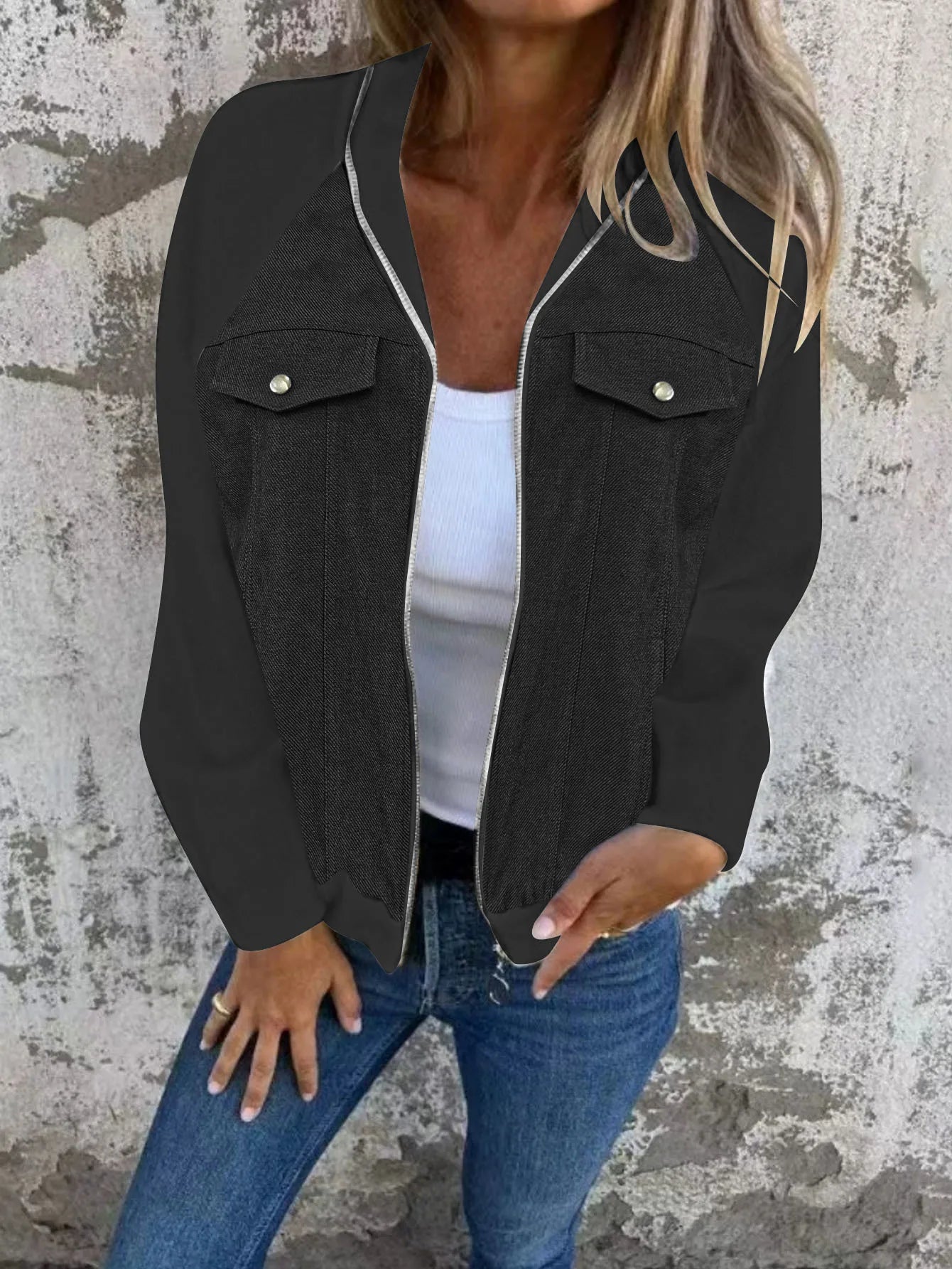 Women’s Color-Block Patchwork Denim Jacket