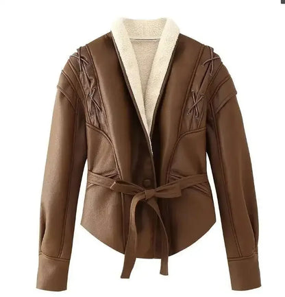 Lace-Up Faux Leather Jacket